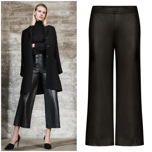 RAFFAELLO ROSSI Pants - RAFFAELLO ROSSI Black Wide-Leg Faux Leather Pants